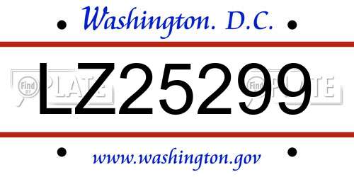 LZ25299 District Of Columbia License Plate