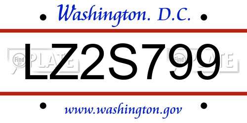 LZ2S799 District Of Columbia License Plate