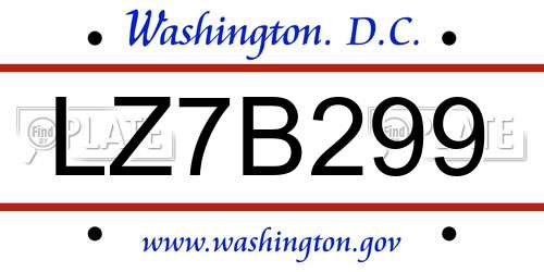 LZ7B299 District Of Columbia License Plate
