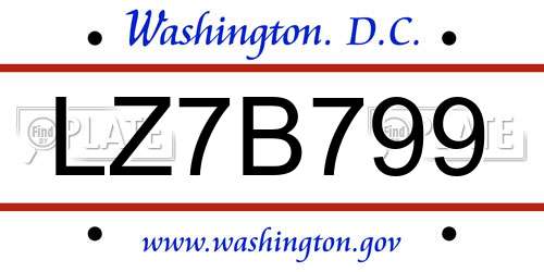 LZ7B799 District Of Columbia License Plate
