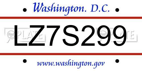 LZ7S299 District Of Columbia License Plate