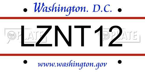 LZNT12 District Of Columbia License Plate