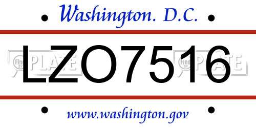 LZO7516 District Of Columbia License Plate