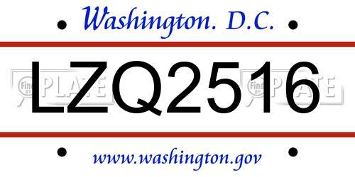 LZQ2516 District Of Columbia License Plate