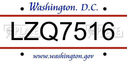 LZQ7516 District Of Columbia License Plate