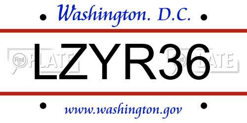 LZYR36 District Of Columbia License Plate