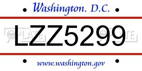 LZZ5299 District Of Columbia License Plate