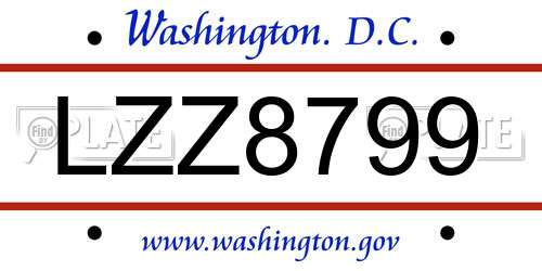 LZZ8799 District Of Columbia License Plate
