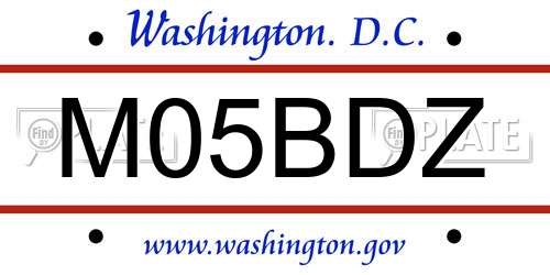 M05BDZ District Of Columbia License Plate