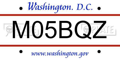 M05BQZ District Of Columbia License Plate