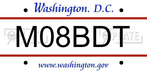 M08BDT District Of Columbia License Plate