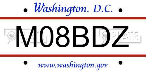 M08BDZ District Of Columbia License Plate