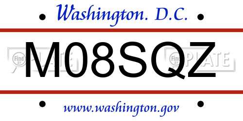 M08SQZ District Of Columbia License Plate
