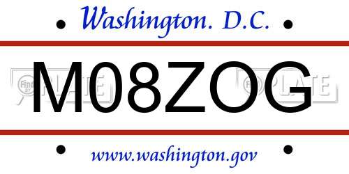 M08ZOG District Of Columbia License Plate