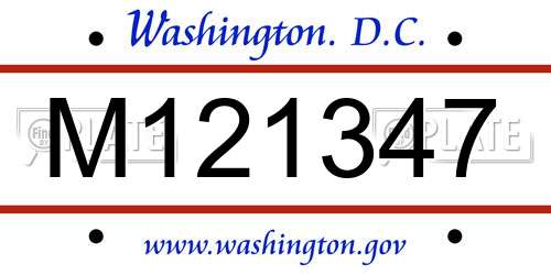M121347 District Of Columbia License Plate