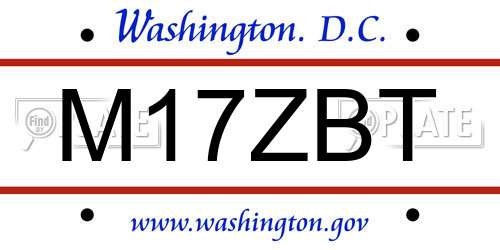 M17ZBT District Of Columbia License Plate