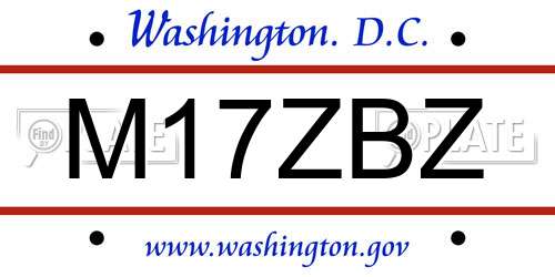 M17ZBZ District Of Columbia License Plate