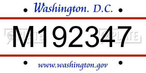 M192347 District Of Columbia License Plate