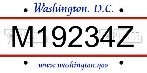 M19234Z District Of Columbia License Plate