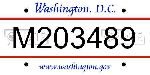 M203489 District Of Columbia License Plate