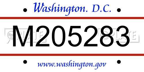 M205283 District Of Columbia License Plate
