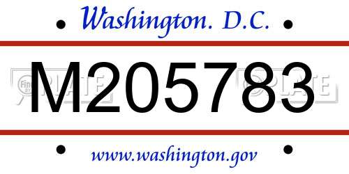 M205783 District Of Columbia License Plate