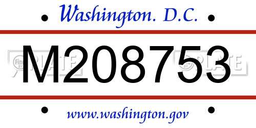 M208753 District Of Columbia License Plate