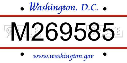 M269585 District Of Columbia License Plate