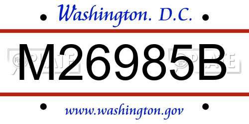 M26985B District Of Columbia License Plate