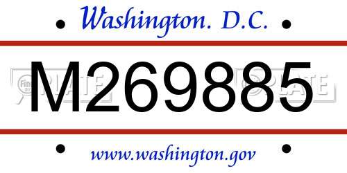M269885 District Of Columbia License Plate