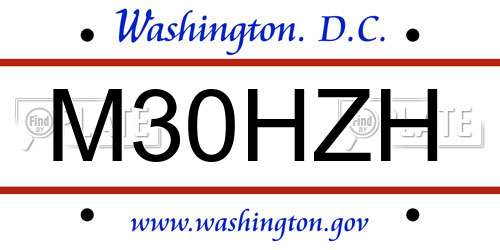 M30HZH District Of Columbia License Plate