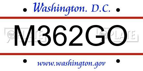 M362GO District Of Columbia License Plate