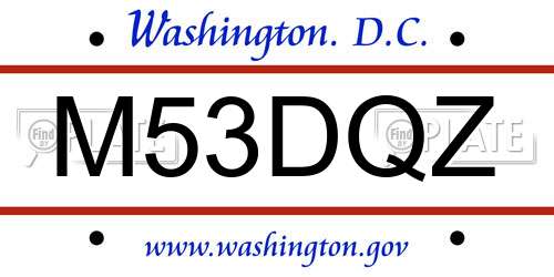 M53DQZ District Of Columbia License Plate