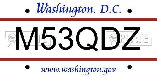 M53QDZ District Of Columbia License Plate