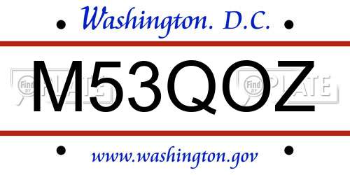 M53QOZ District Of Columbia License Plate