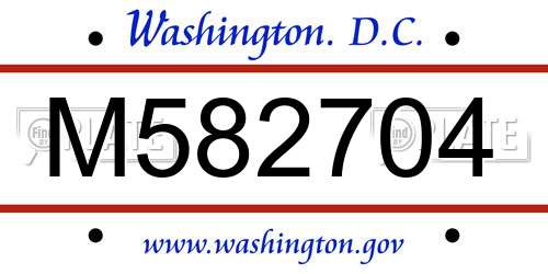 M582704 District Of Columbia License Plate