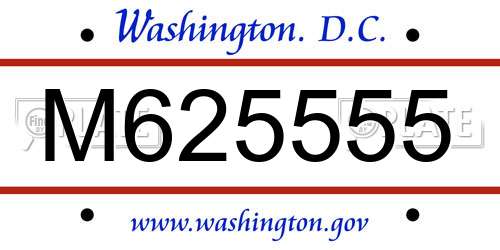 M625555 District Of Columbia License Plate