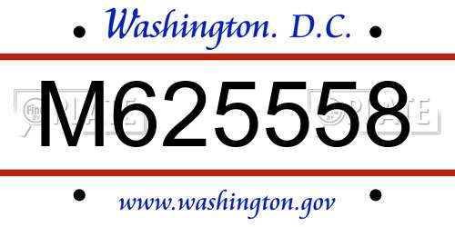 M625558 District Of Columbia License Plate