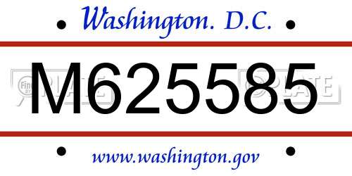 M625585 District Of Columbia License Plate
