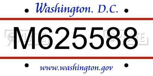 M625588 District Of Columbia License Plate