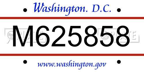 M625858 District Of Columbia License Plate