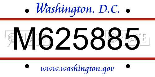 M625885 District Of Columbia License Plate
