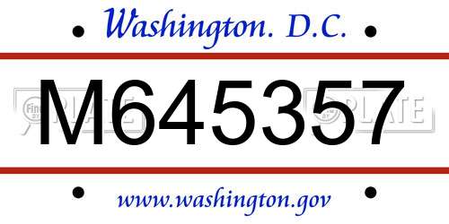 M645357 District Of Columbia License Plate