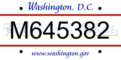 M645382 District Of Columbia License Plate