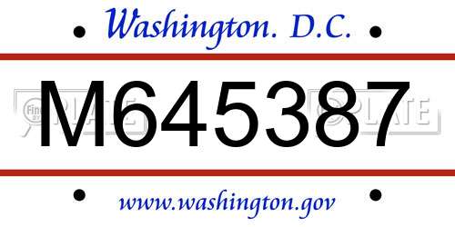 M645387 District Of Columbia License Plate