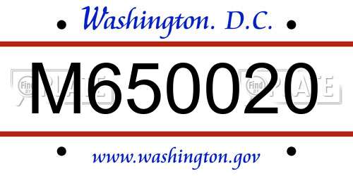 M650020 District Of Columbia License Plate