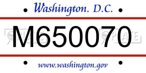 M650070 District Of Columbia License Plate