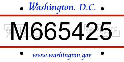 M665425 District Of Columbia License Plate
