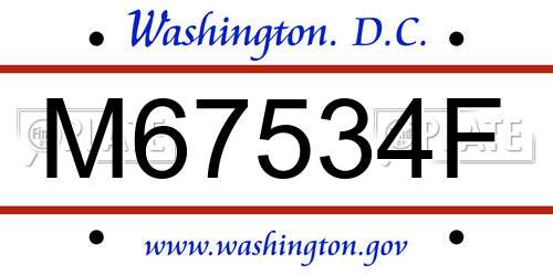 M67534F District Of Columbia License Plate