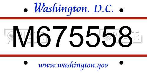 M675558 District Of Columbia License Plate